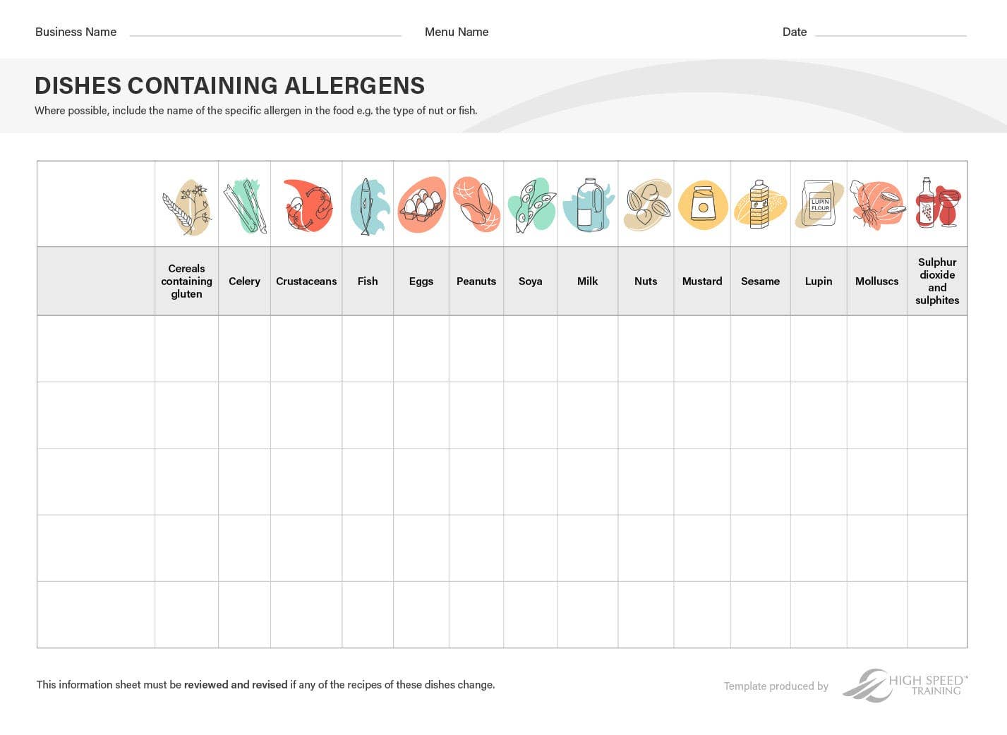 Printable Food Allergy Form Template