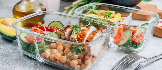Meal prep in glass containers