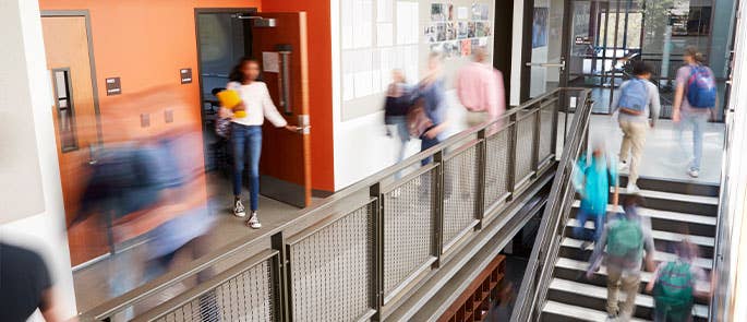 Students in the school corridor 