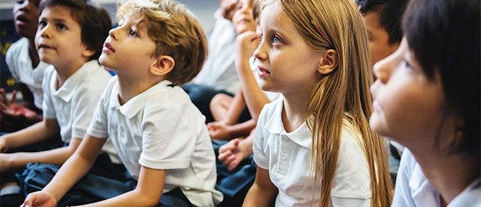 A group of students listening to teacher