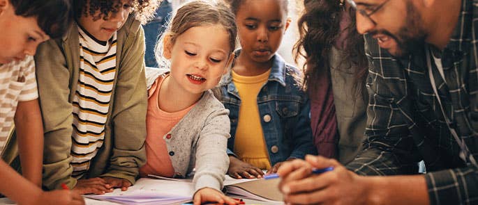 Children actively learning in a classroom