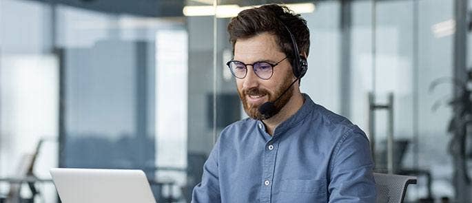 Employer working on laptop