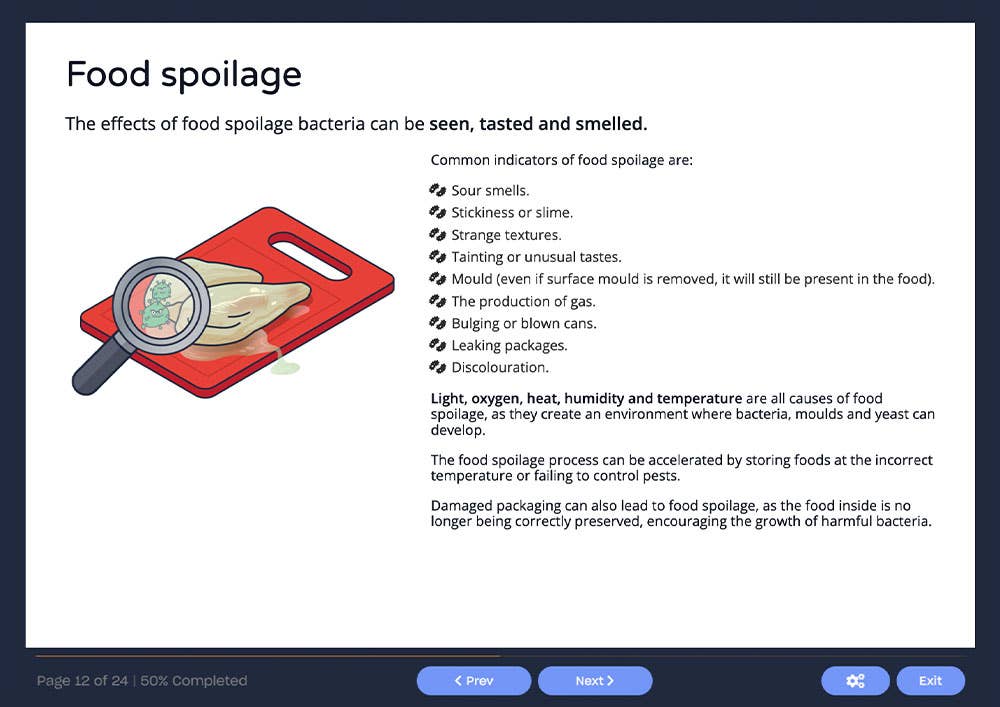 Course screenshot showing food spoilage