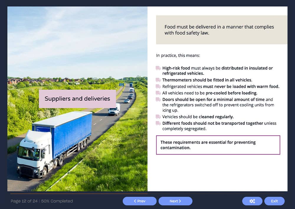 Course screenshot showing suppliers and deliveries