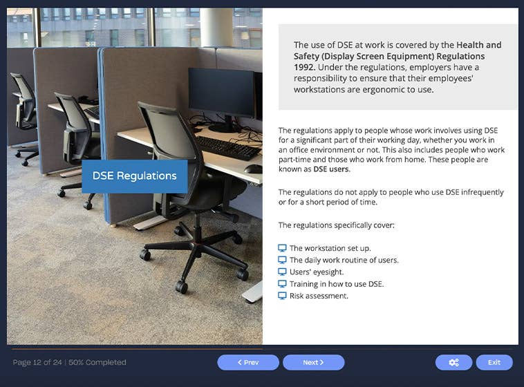 Screenshot 01 - Online DSE Training (Display Screen Equipment) Course