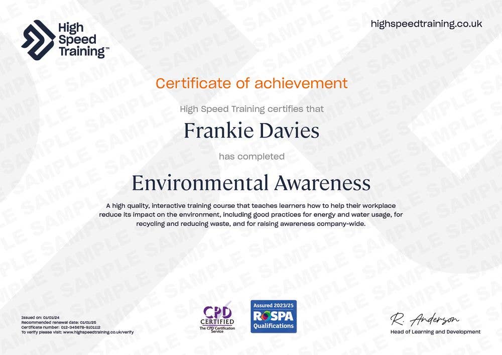Environmental Awareness - Example Certificate