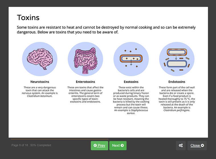 Course screenshot showing toxins