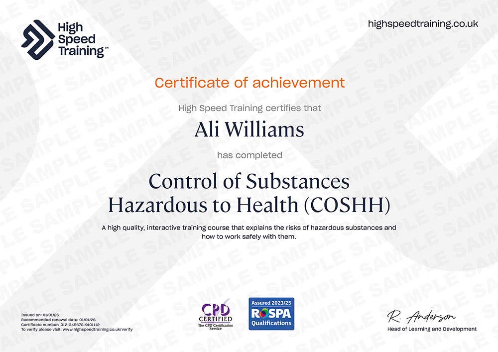 Sample Control of Substances Hazardous to Health (COSHH)