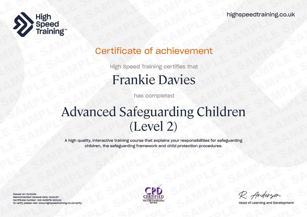 Sample Advanced Safeguarding Children (Level 2) Certificate