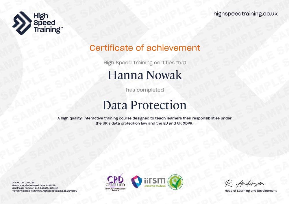 Sample Data Protection Certificate