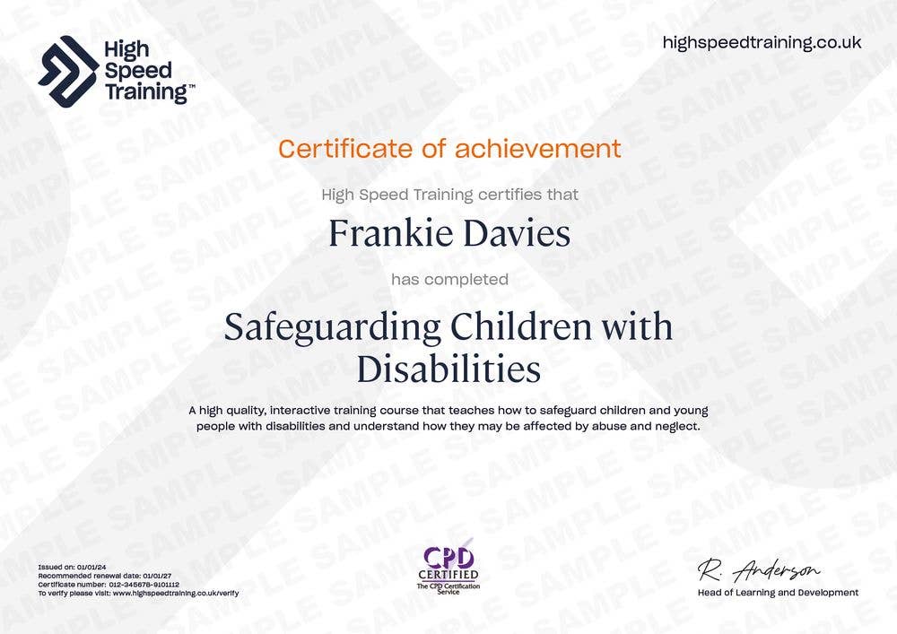 Sample Safeguarding Children With Disabilities Certificate