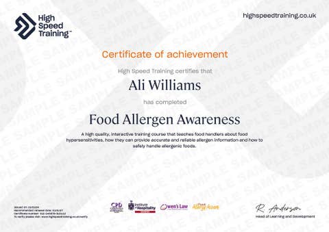 Food Allergen Training Online Accredited Certification