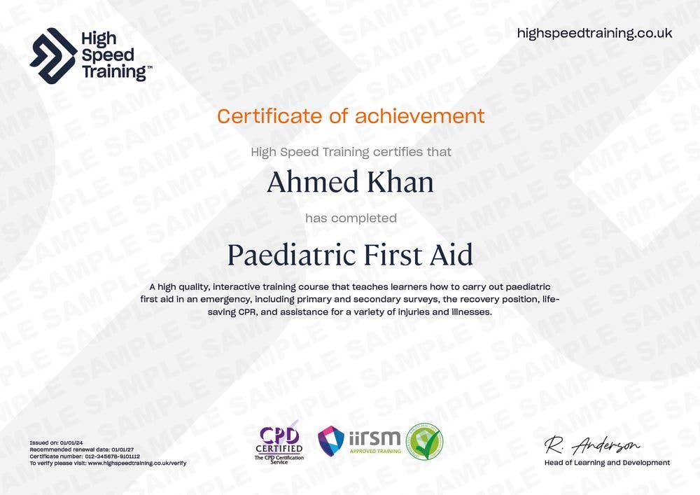 Sample Paediatric First Aid Certificate