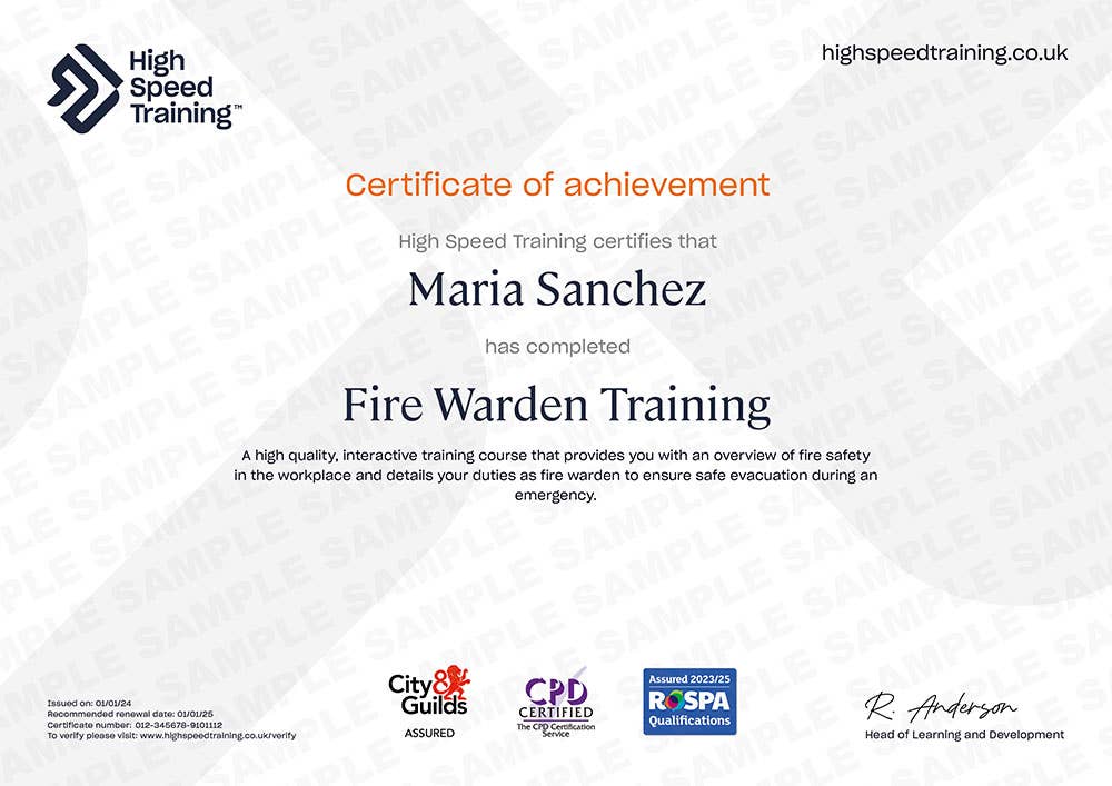 Sample Fire Warden Training Certificate