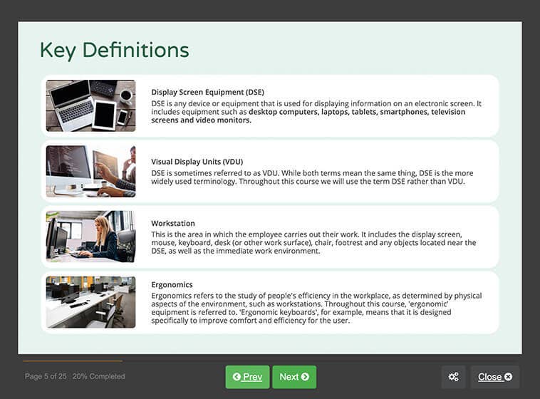 Screenshot 01 - Online Display Screen Equipment (DSE) Assessor Training Course