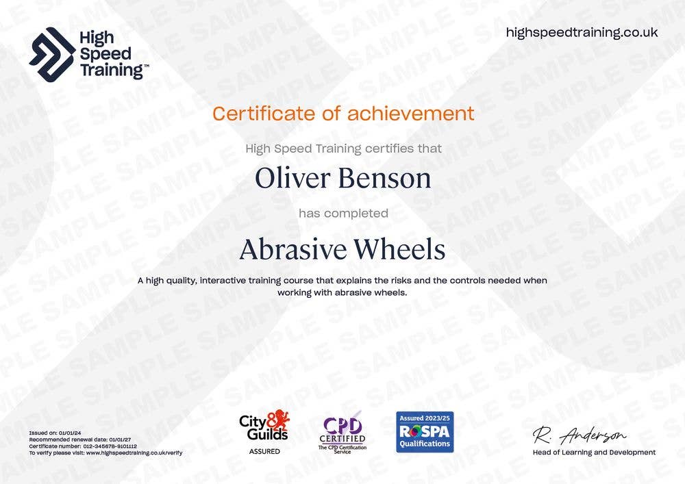 Sample Abrasive Wheels Certificate