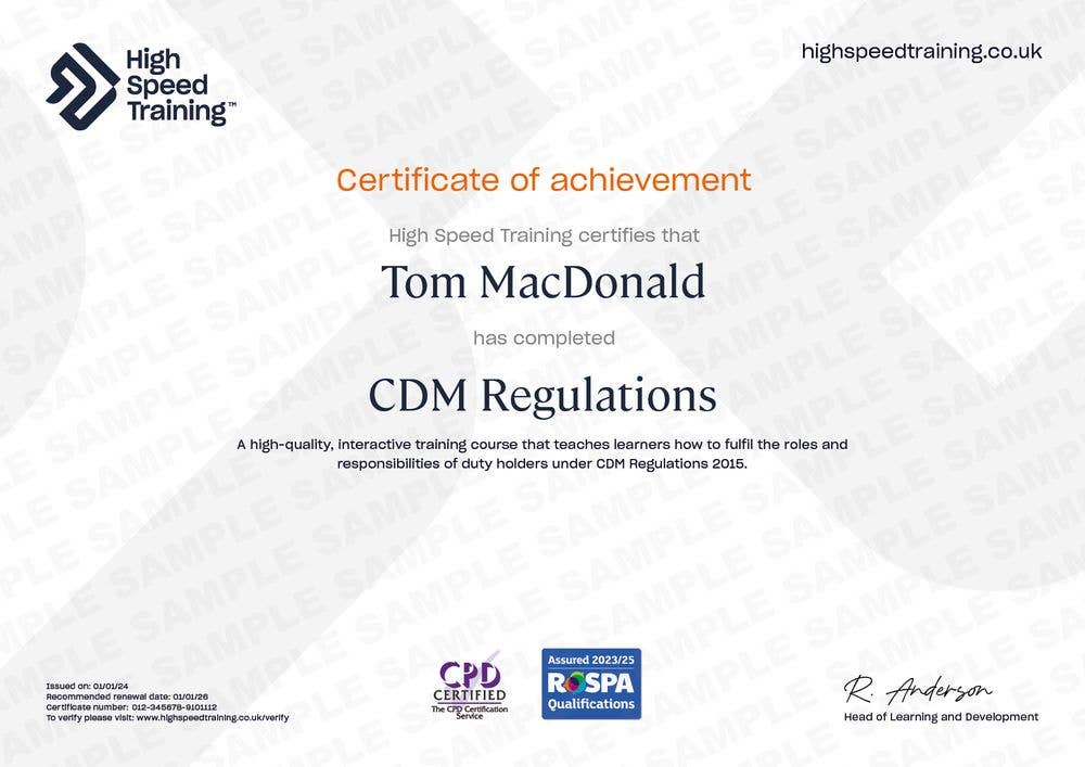 Sample CDM Regulations Certificate