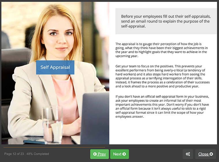 Course screenshot showing a self appraisal