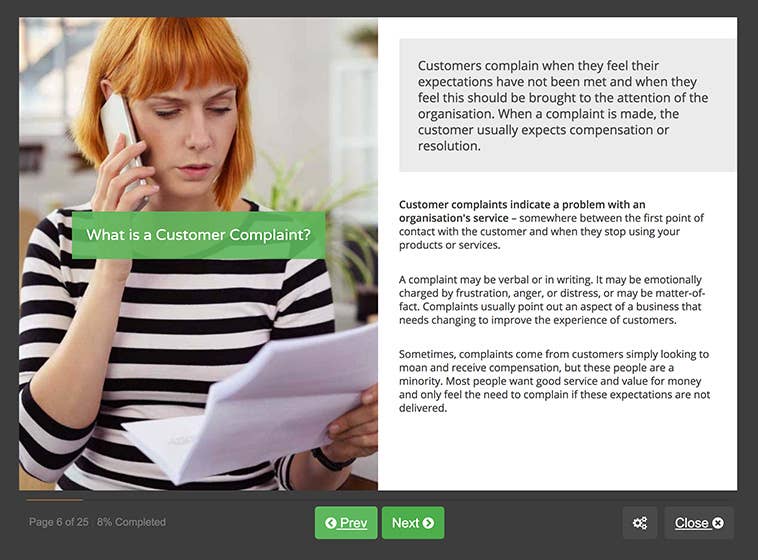 Course screenshot what is a customer complaint