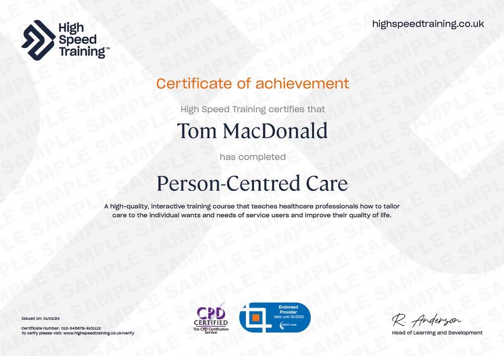 Example Certificate for the Patient-Centred Care Course