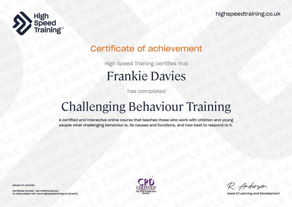 Challenging Behaviour - Example Certificate