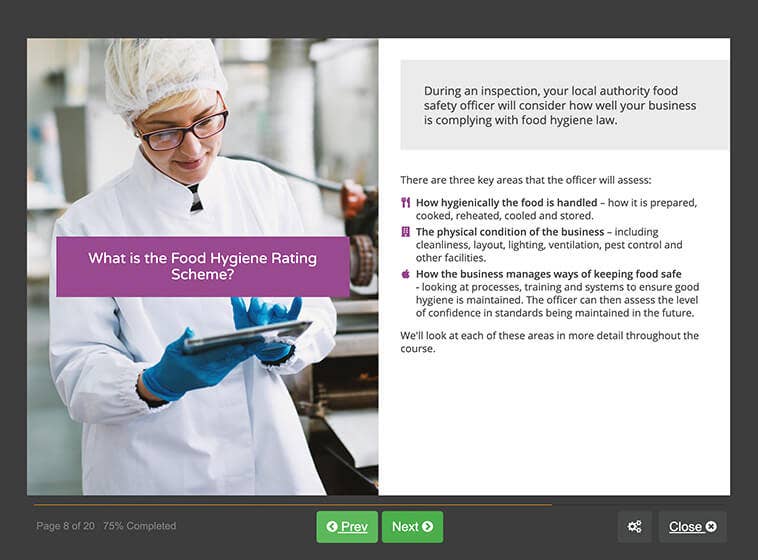 Course screenshot further explaining what the food hygiene rating scheme is