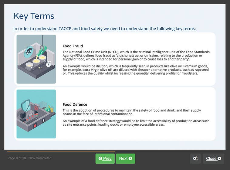 Course screenshot explaining key terms