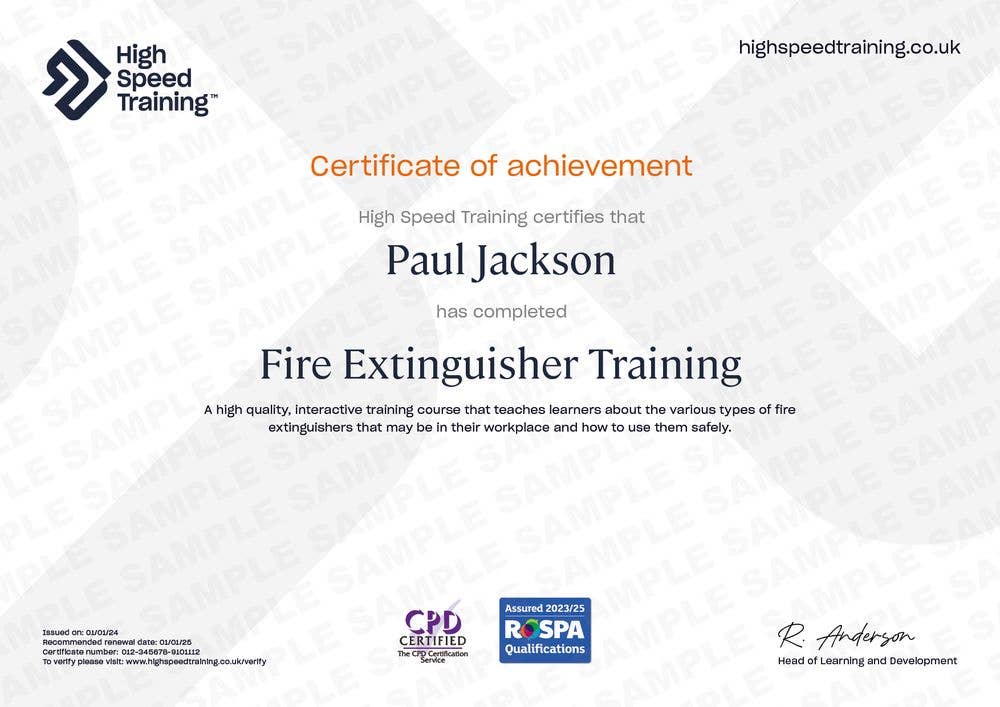 Sample Fire Extinguisher Training Certificate