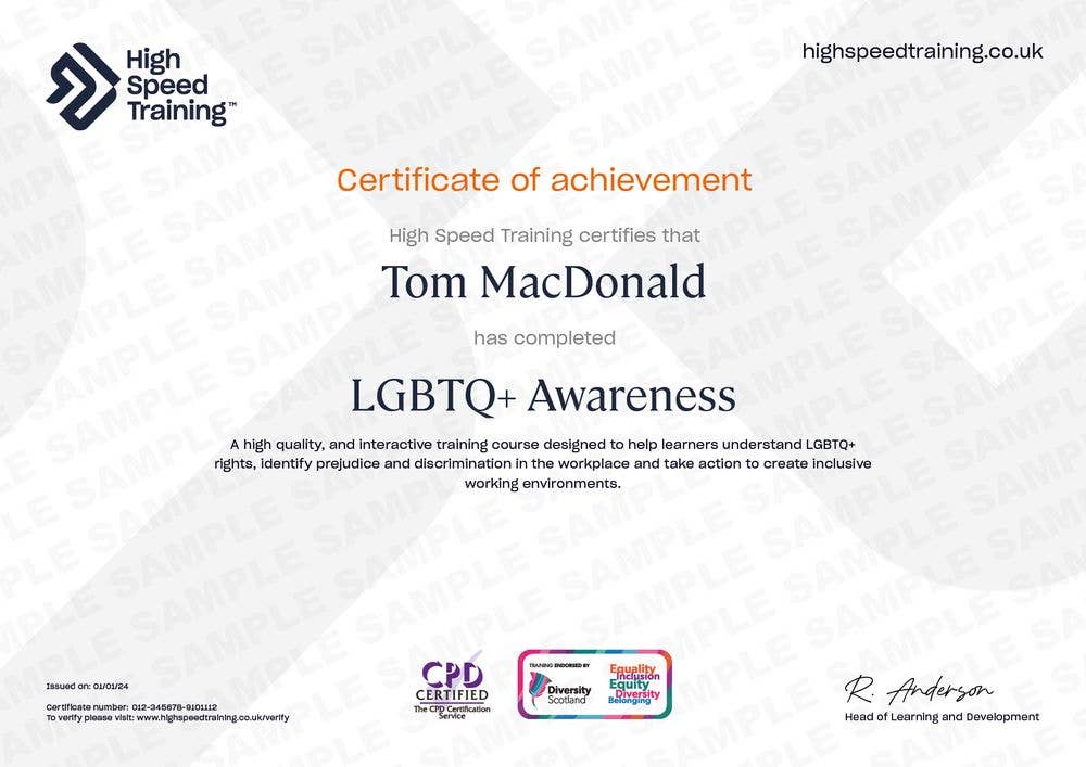 Sample LGBTQ+ Awareness Certificate