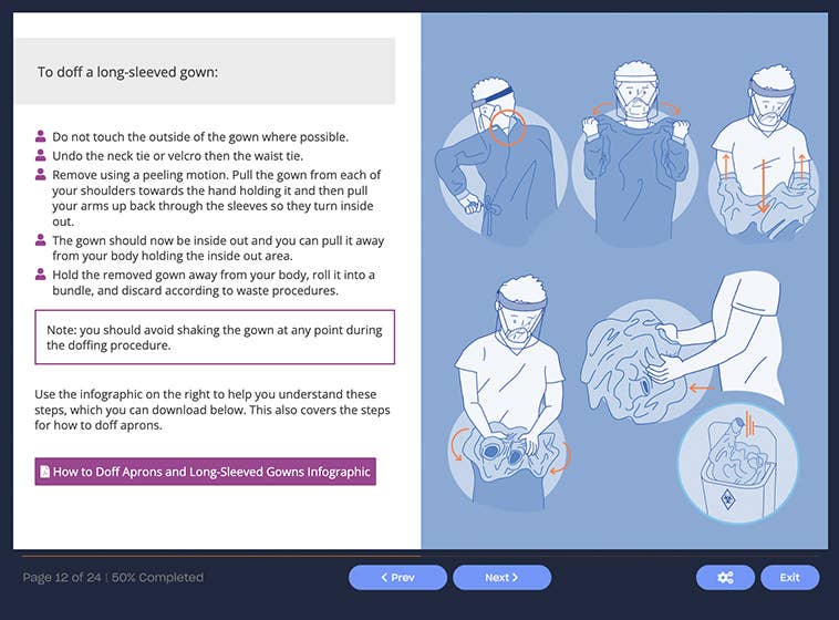 Course screenshot show to doff a gown