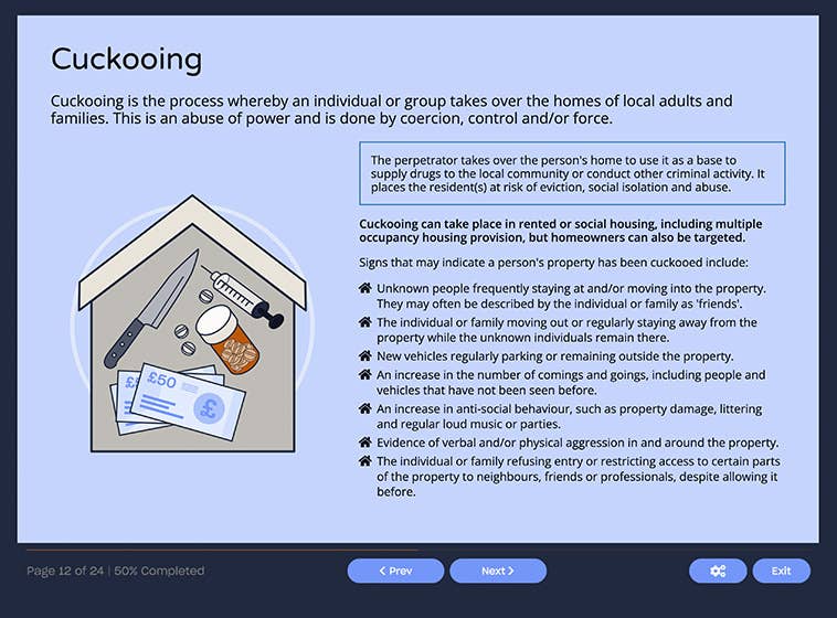 Course screenshot showing cuckooing