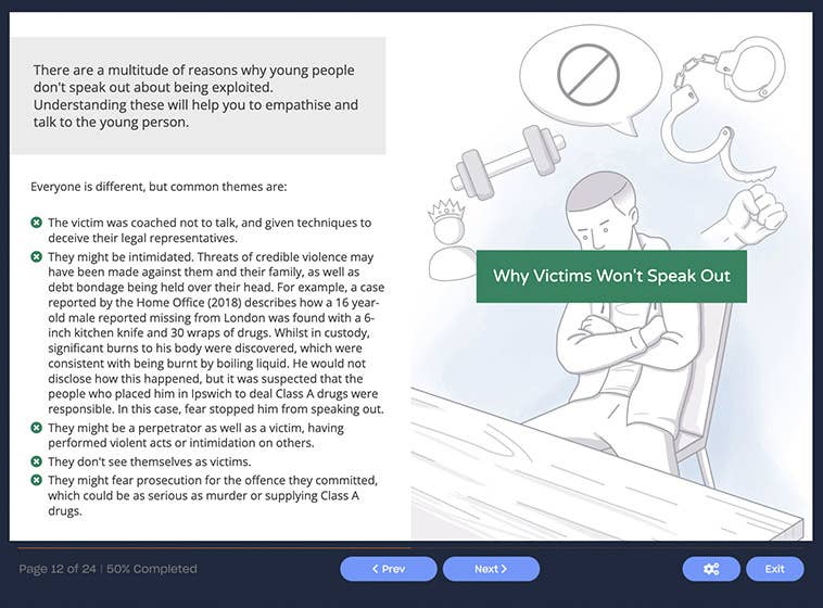 Course screenshot defining child criminal exploitation