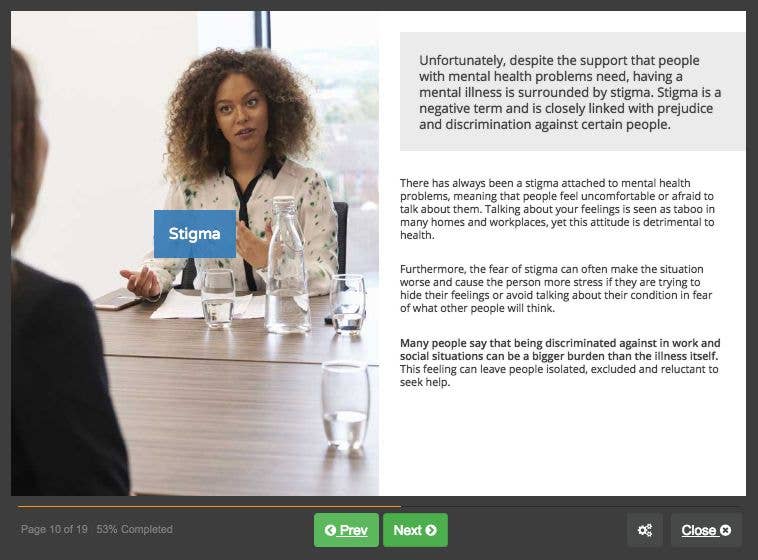 Course screenshot showing stigma