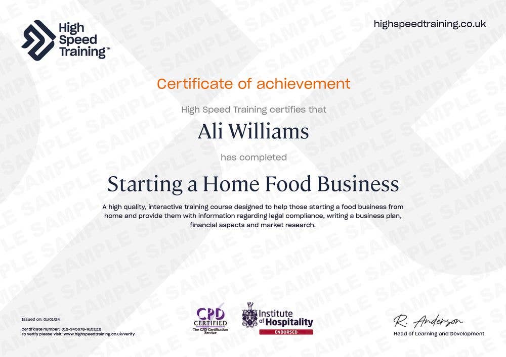 Sample Starting A Home Food Business Certificate