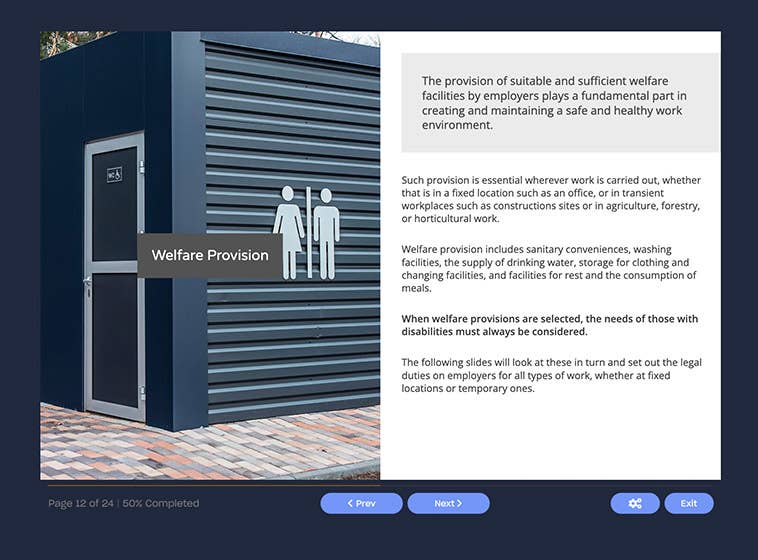 Course sreenshot showing welfare provision