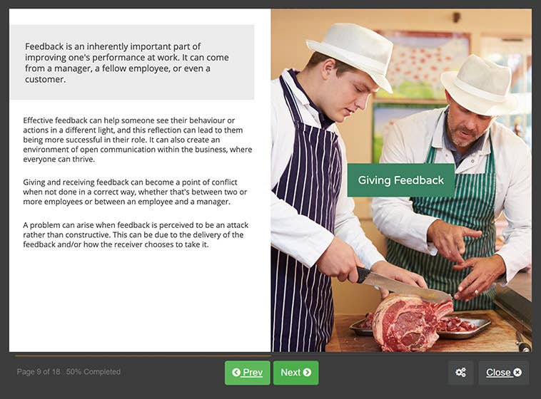 Course screenshot showing giving feedback