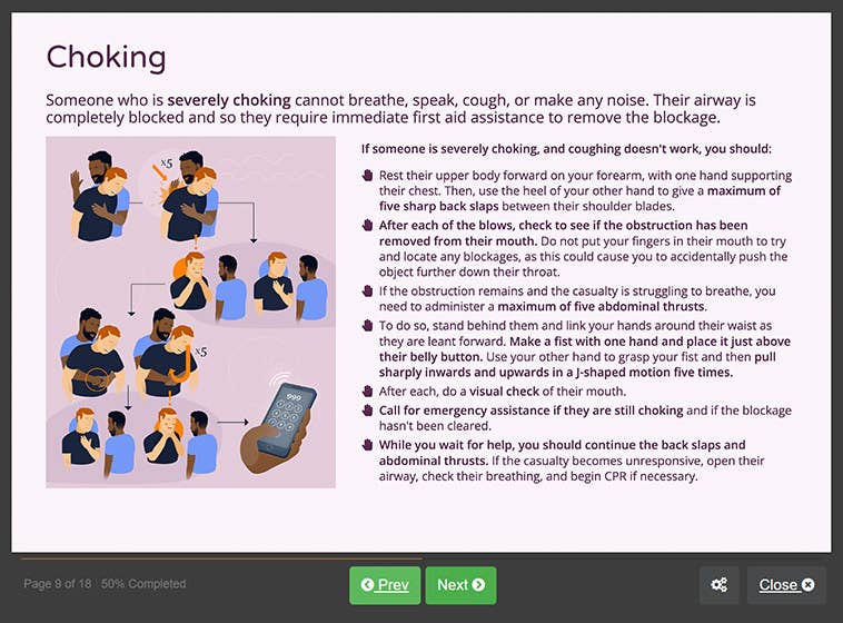 Course screenshot showing choking