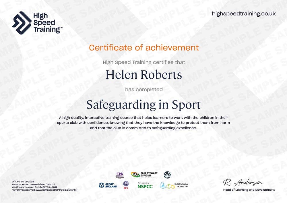 Sample Safeguarding in Sport Certificate