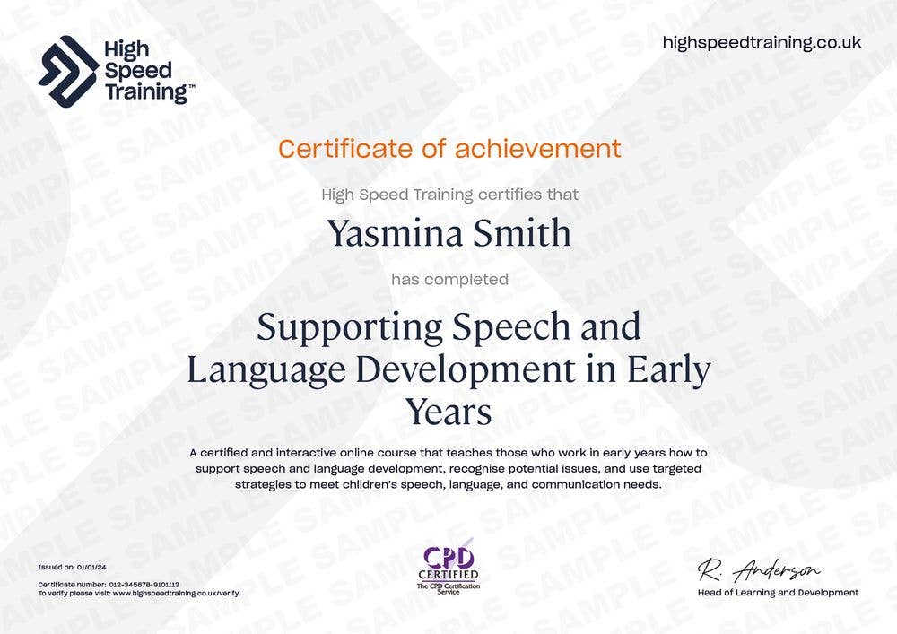 Sample Supporting Speech & Language Development In Early Years Certificate
