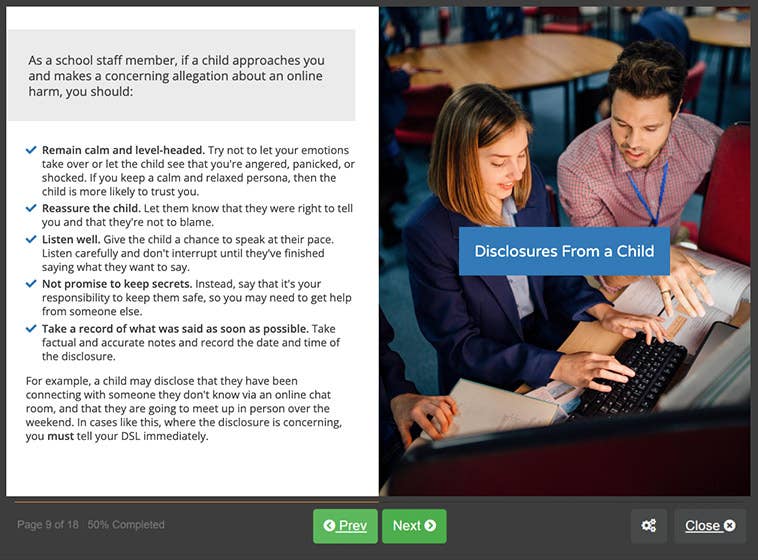 Course screenshot showing disclosures from a child