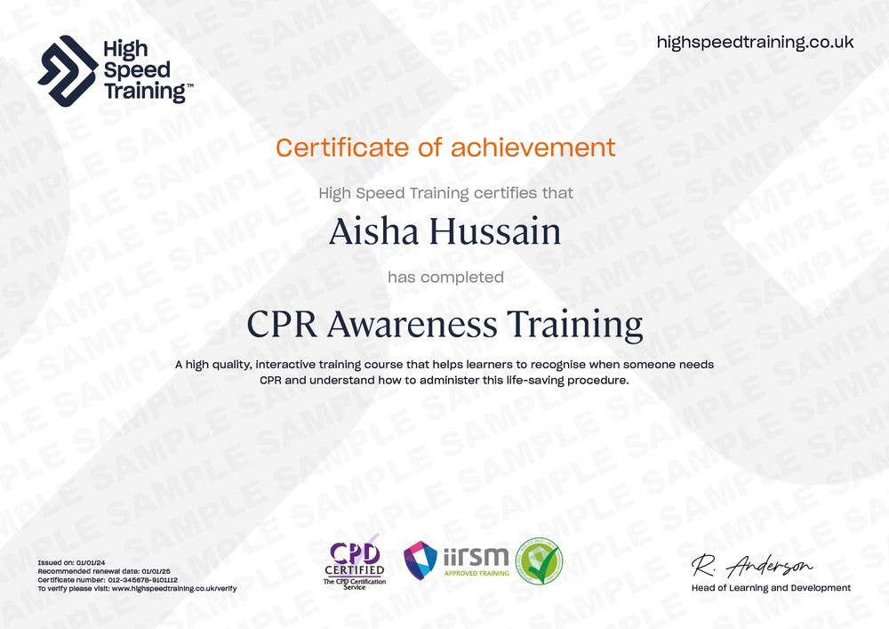 Sample CPR Awareness Certificate