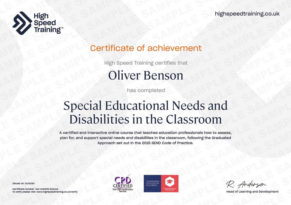 Sample Special Educational Needs and Disabilities in the Classroom Certificate