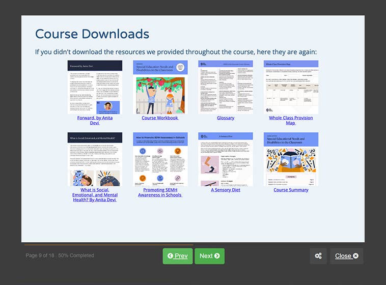 Course screenshot showing the course downloads