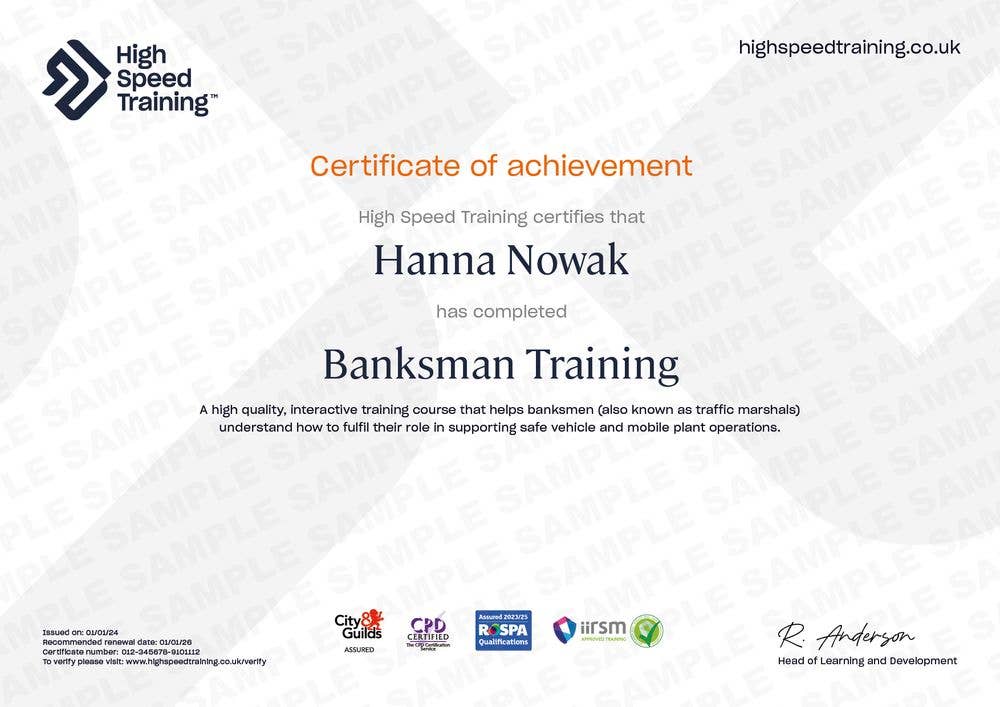 Sample Banksman Training Certificate