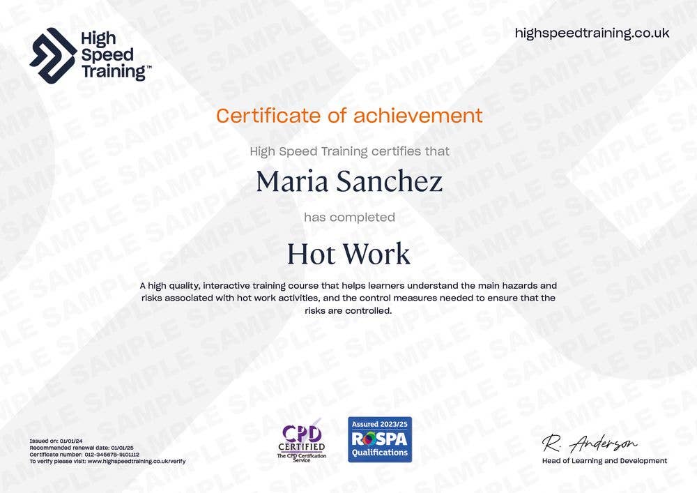 Sample Hot Work Certificate