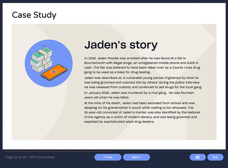 Course screenshot of Jaden's story