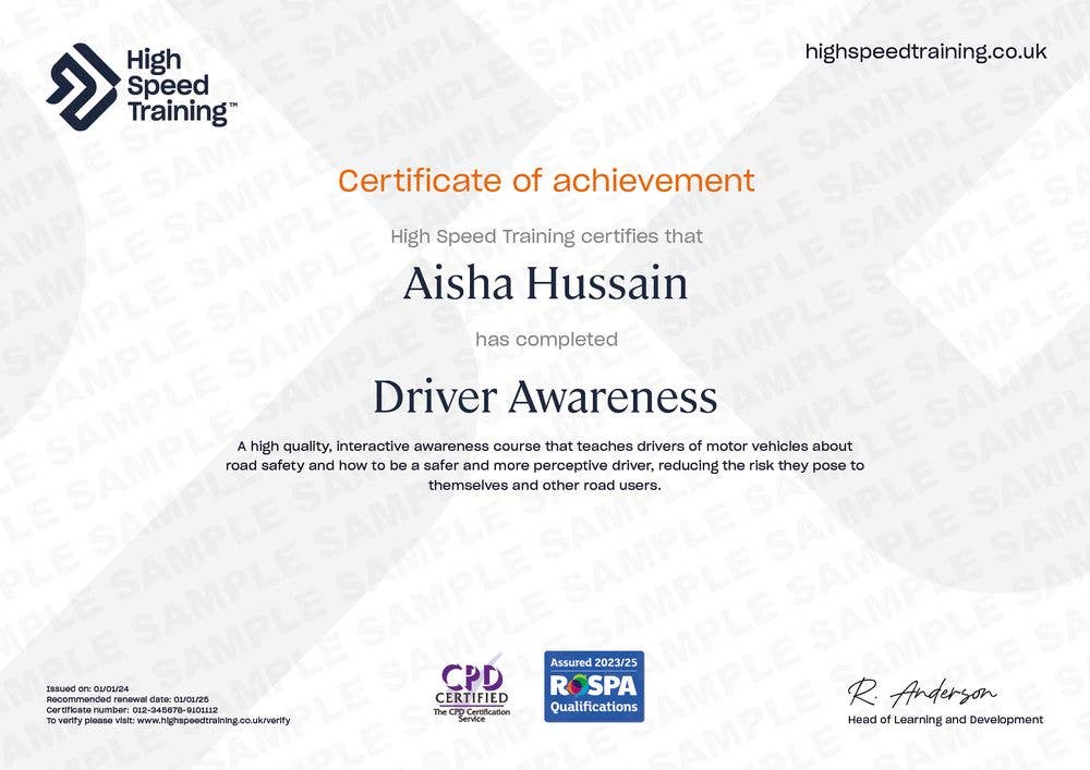 Sample Driver Awareness Certificate