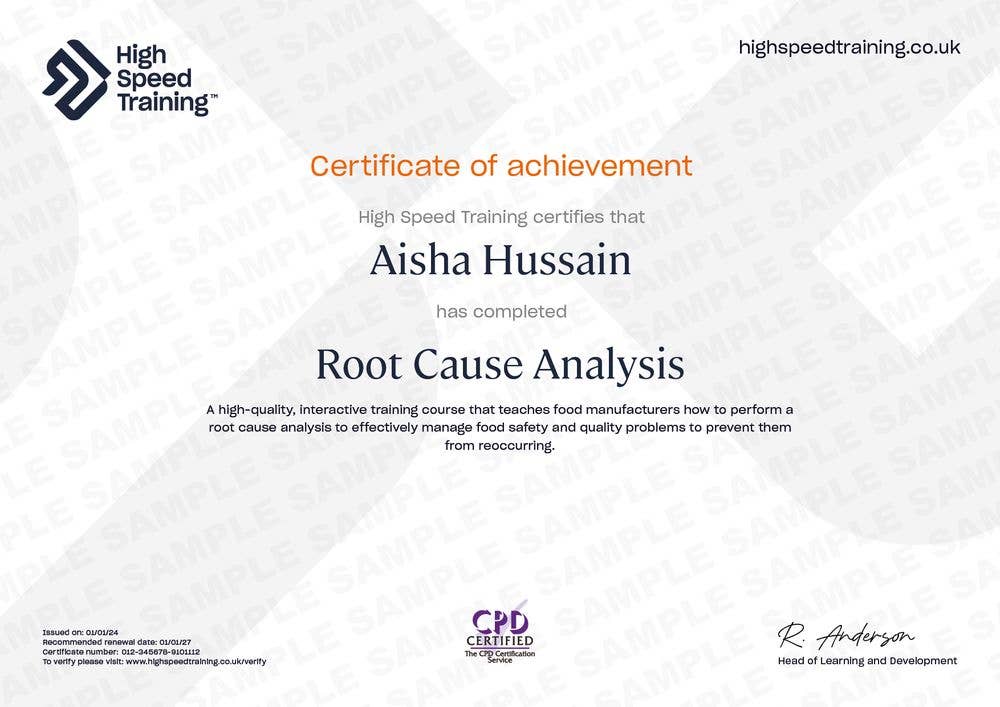 Sample Root Cause Analysis Certificate