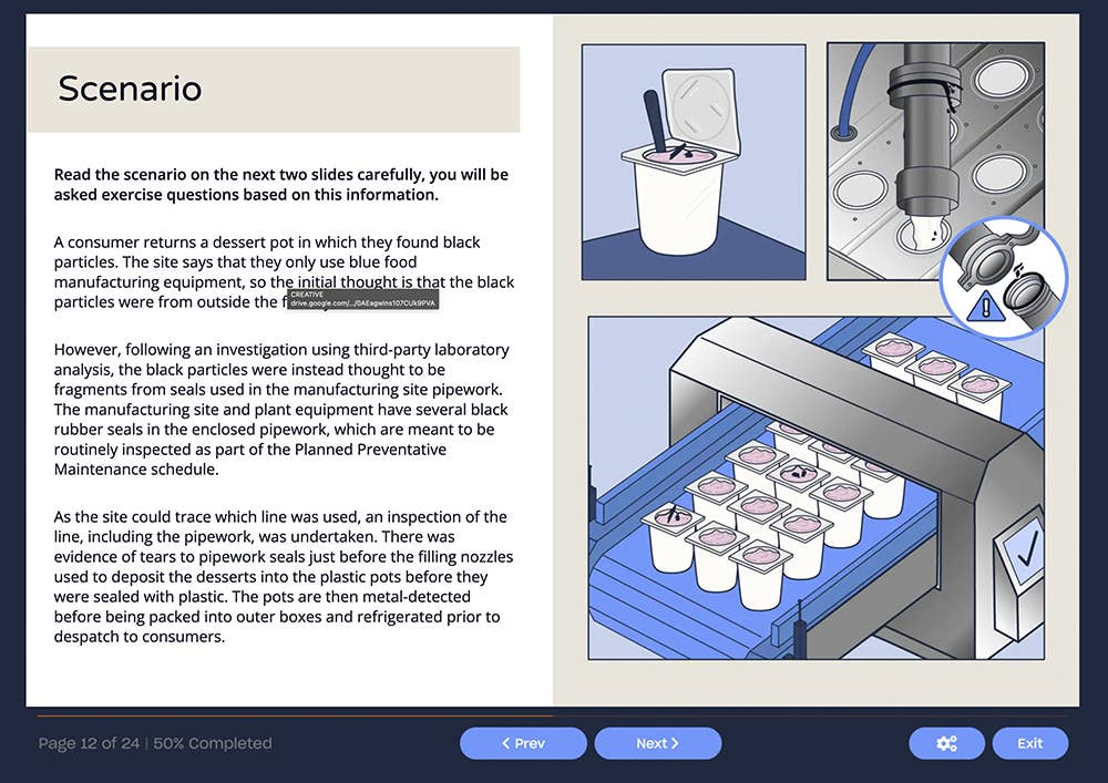 Course screenshot showing a real life scenario