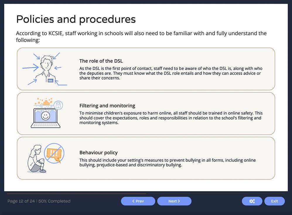 Course screenshot showing policies and procedures